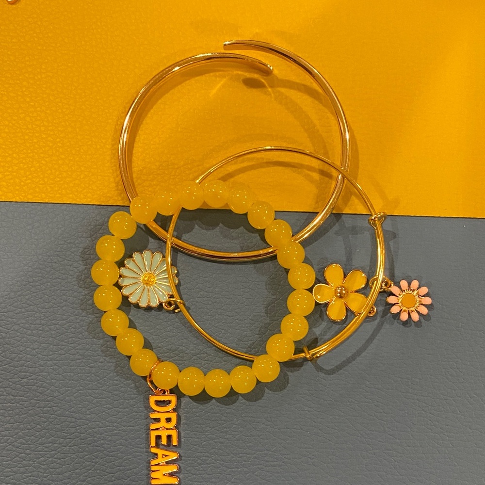 Gold and Yellow Floral Charm Bracelet Set